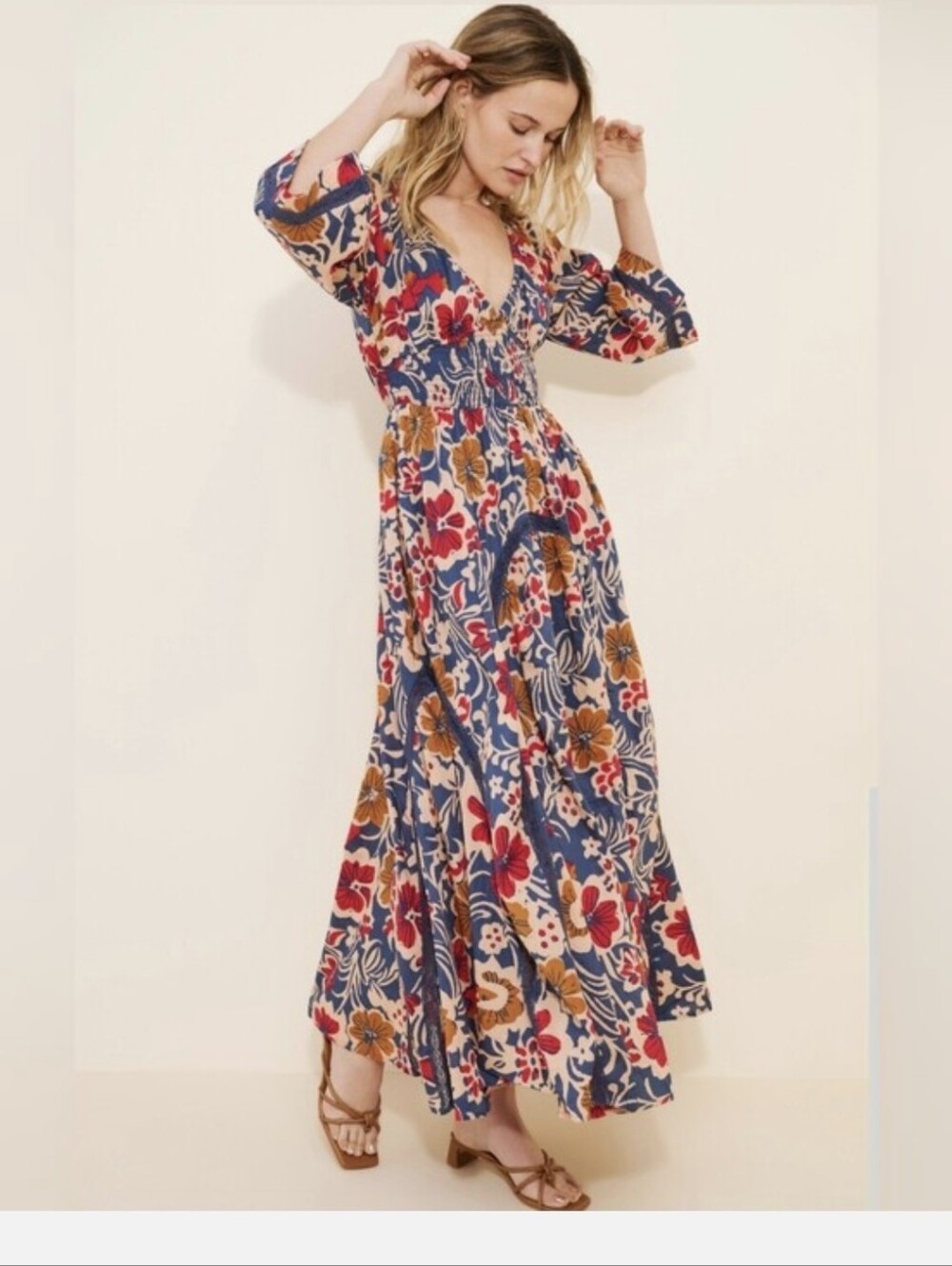 Free People-S-Printed Dixie Maxi Dress in the vintage indigo combo colorway - Picture 8 of 10